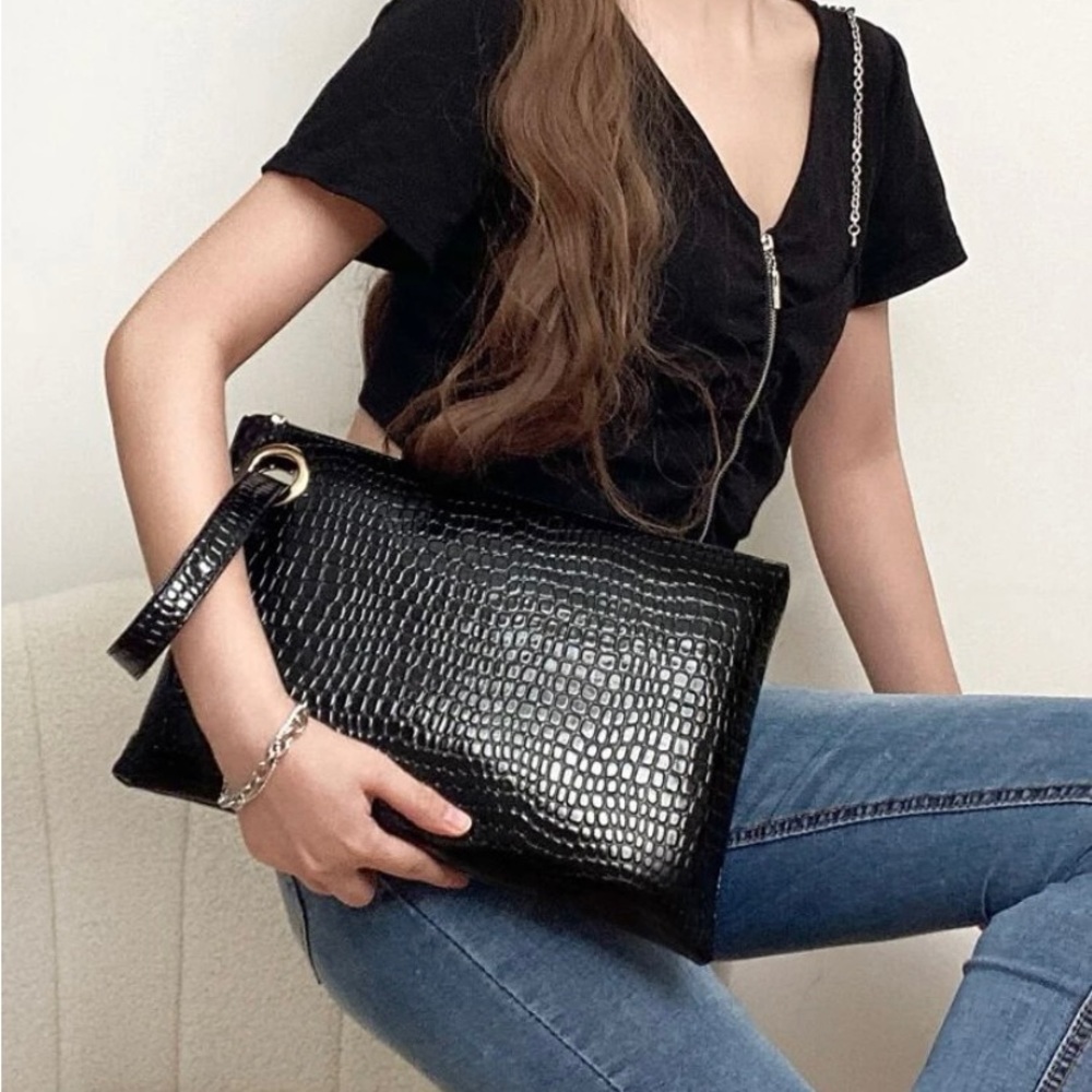 Minimalist Croc Embossed Clutch Bag